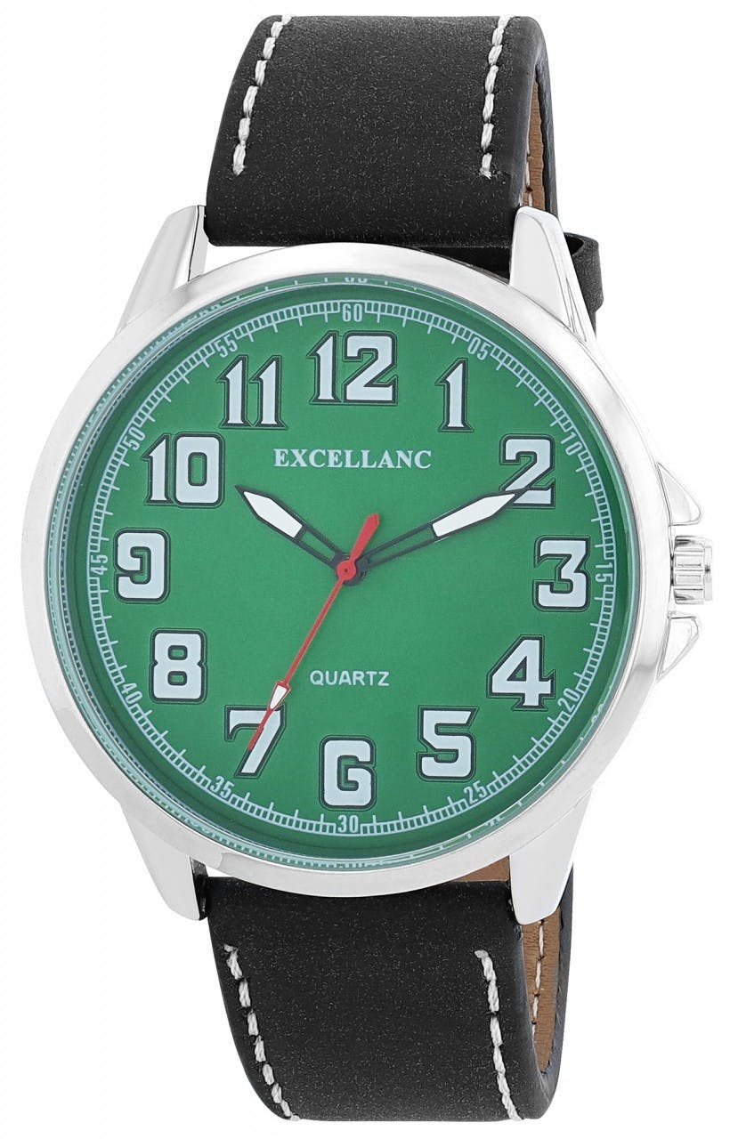 Men's watch with green dial and black synthetic leather strap