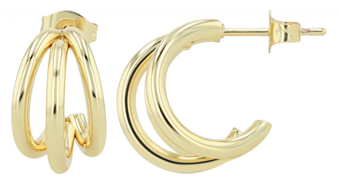 Gold stainless steel triple-design earrings