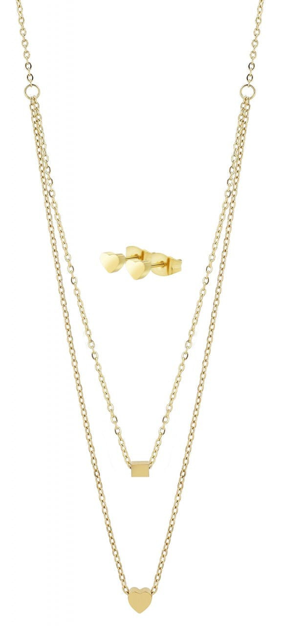 Conjunto de collar y pendientes en acero inoxidable con colgantes de corazón y rectángulo