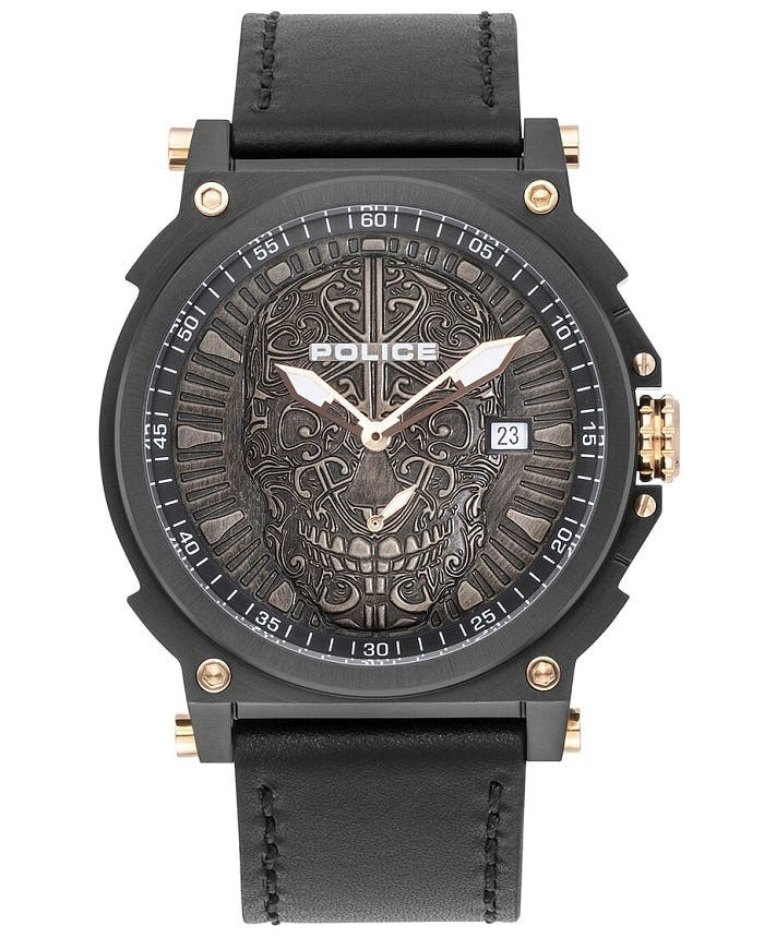 Reloj Compass acero y piel esfera negra