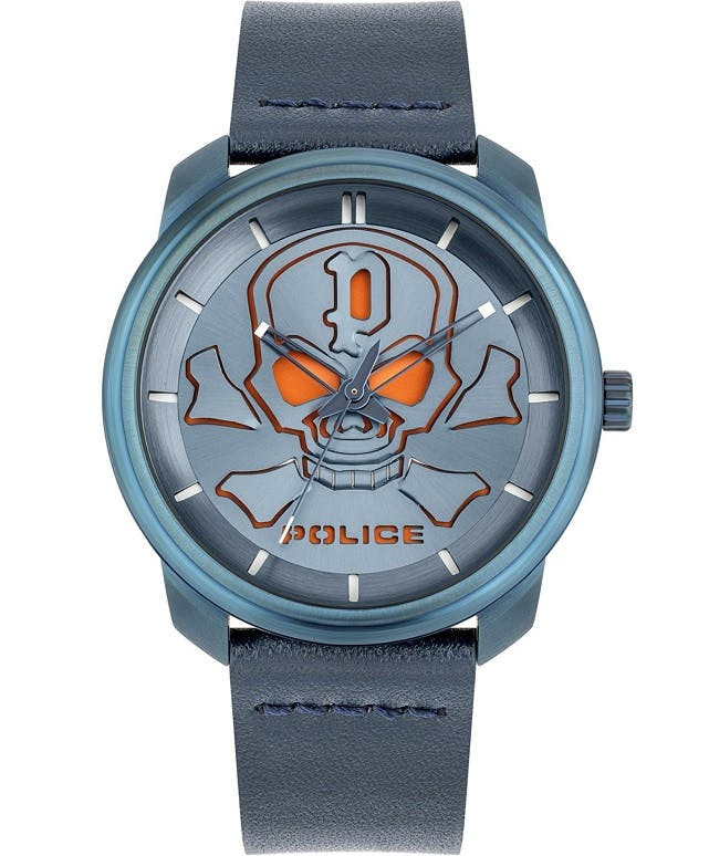 Reloj de hombre cuarzo caja acero inoxidable correa piel azul