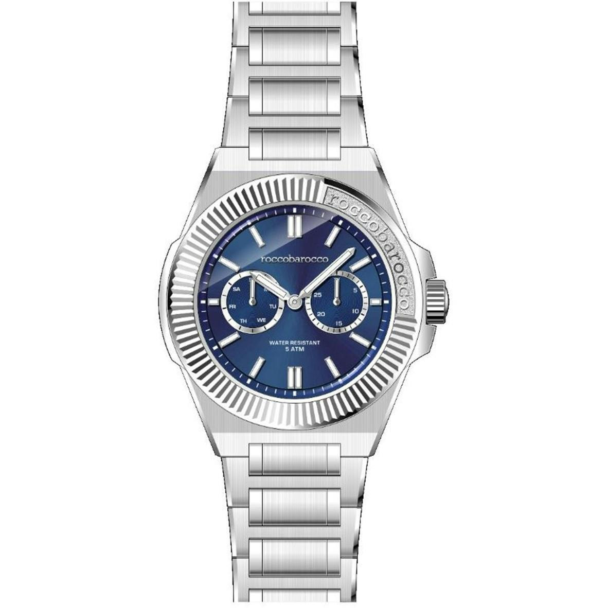 Reloj analógico con esfera azul y pulsera de acero inoxidable