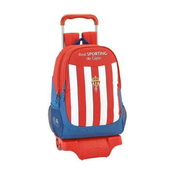 Mochila Escolar com Rodas 905 Real Sporting de Gijón Branco Vermelho