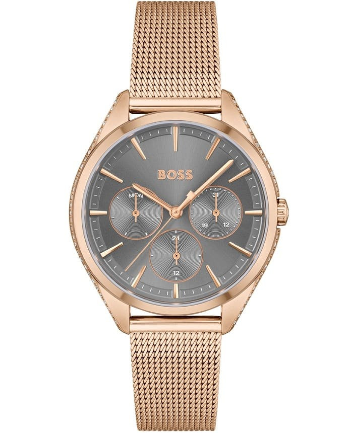 Casual stainless steel wristwatch with pink finish