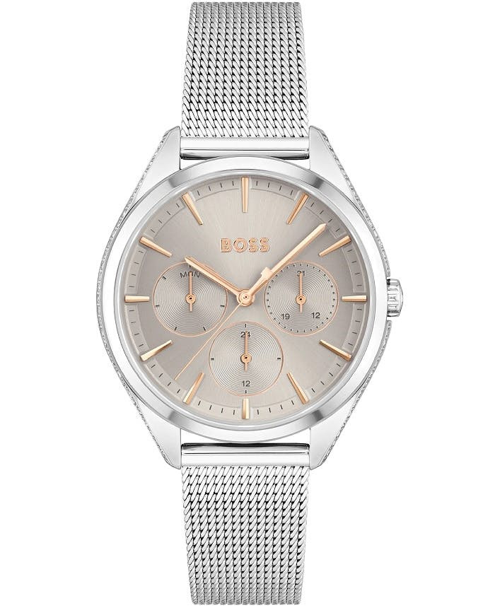 Reloj casual de acero inoxidable con acabado gris y esfera analógica