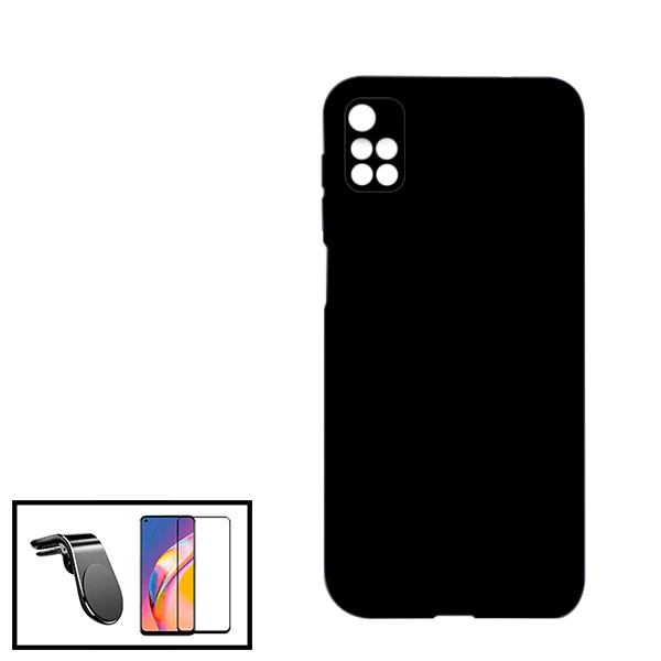 Protector vidrio templado + funda silicona líquida + soporte magnético para Redmi 10 2022 - Negro