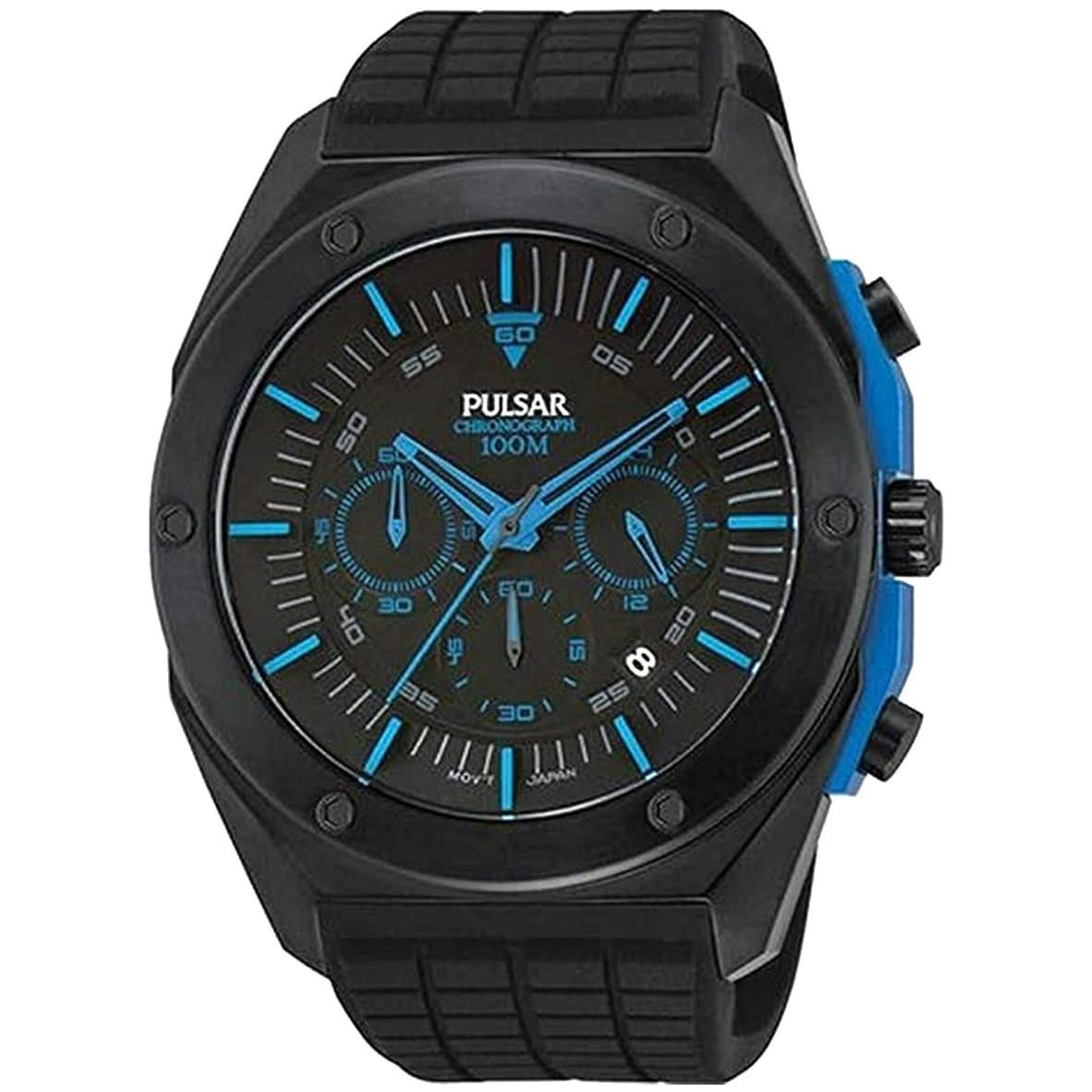 Reloj de pulsera Pulsar de 45 mm en acero con correa de goma