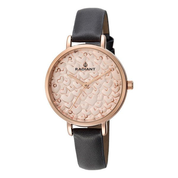 Reloj de cuarzo mujer caja metálica correa piel esfera oro rosa