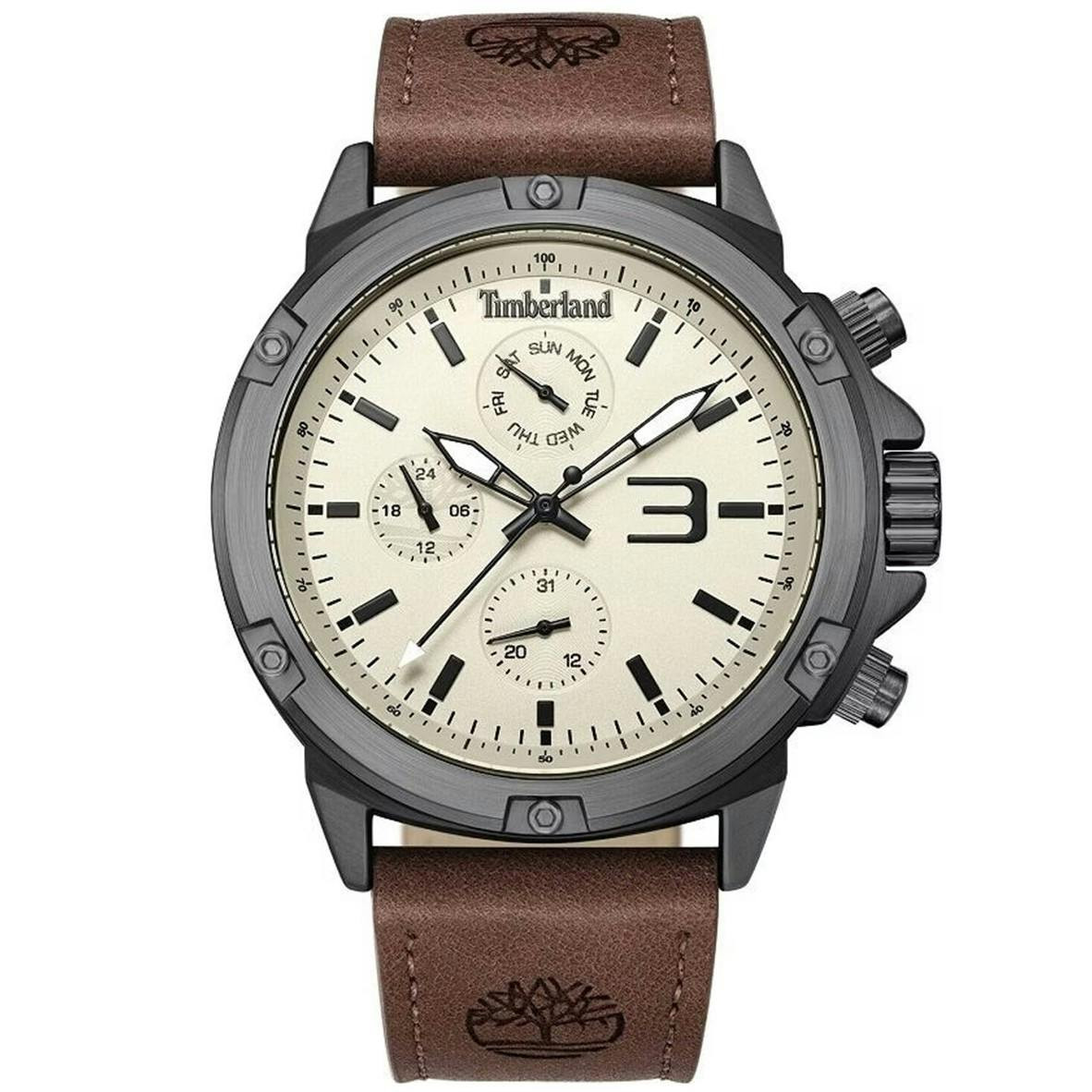 Reloj casual de cuarzo con caja 46 mm y correa de cuero