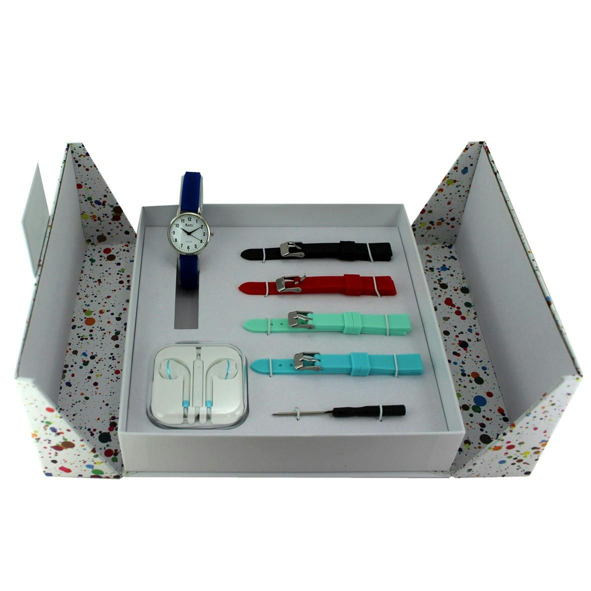 Set reloj infantil con 4 correas y auriculares jack 3,5 mm