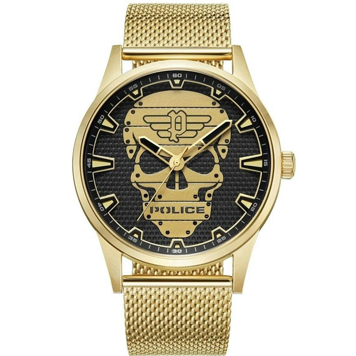 Reloj Police cuarzo analógico acero inoxidable dorado esfera negra