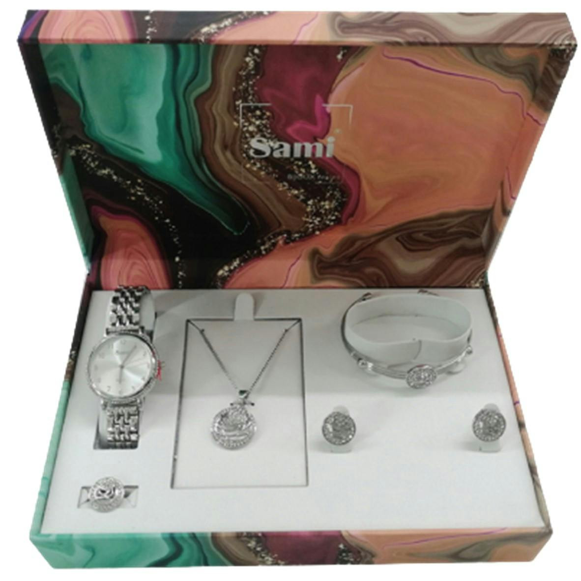 Conjunto reloj y joyería acero inoxidable esfera blanca