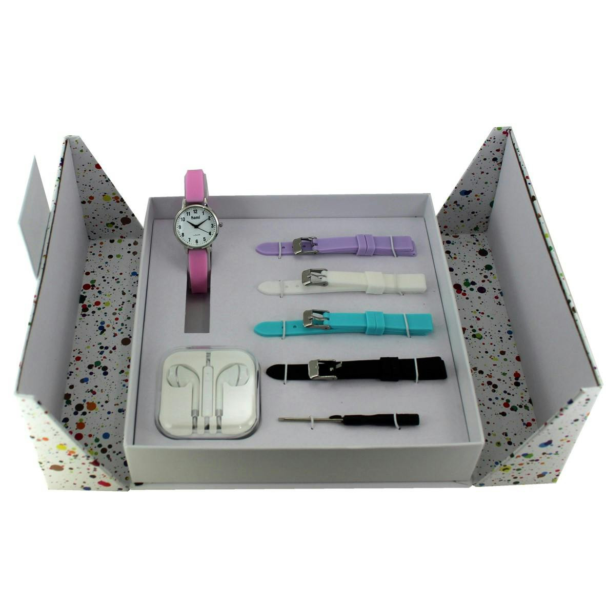 Set reloj infantil con 4 correas de silicona y auriculares 3,5mm