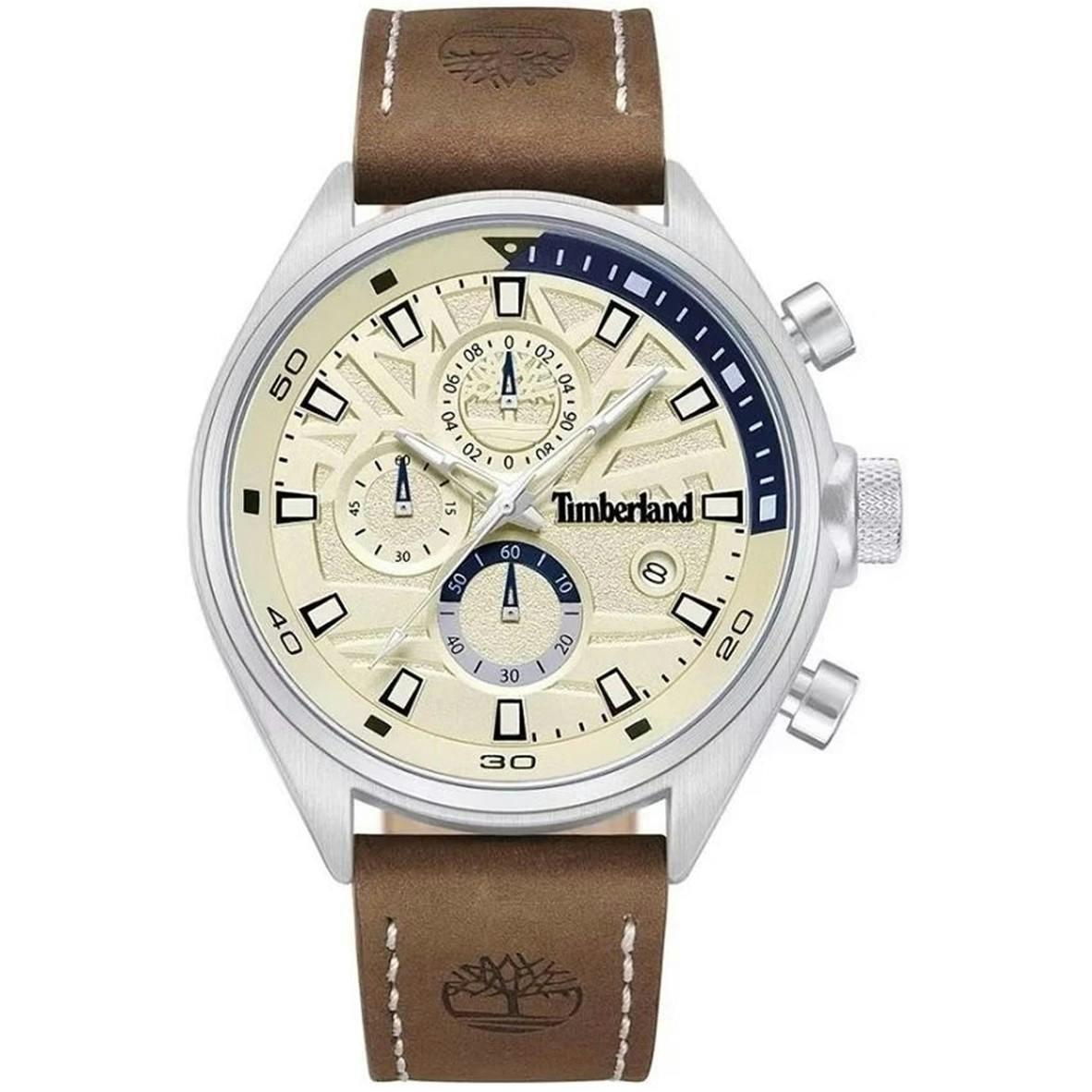 TIMBERLAND analog quartz watch with brown leather strap