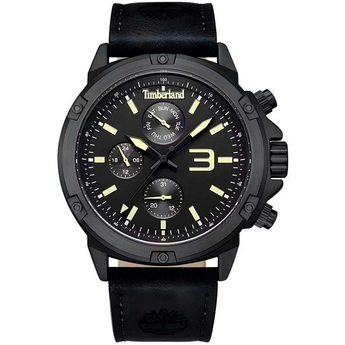 TIMBERLAND quartz analog watch with black leather strap