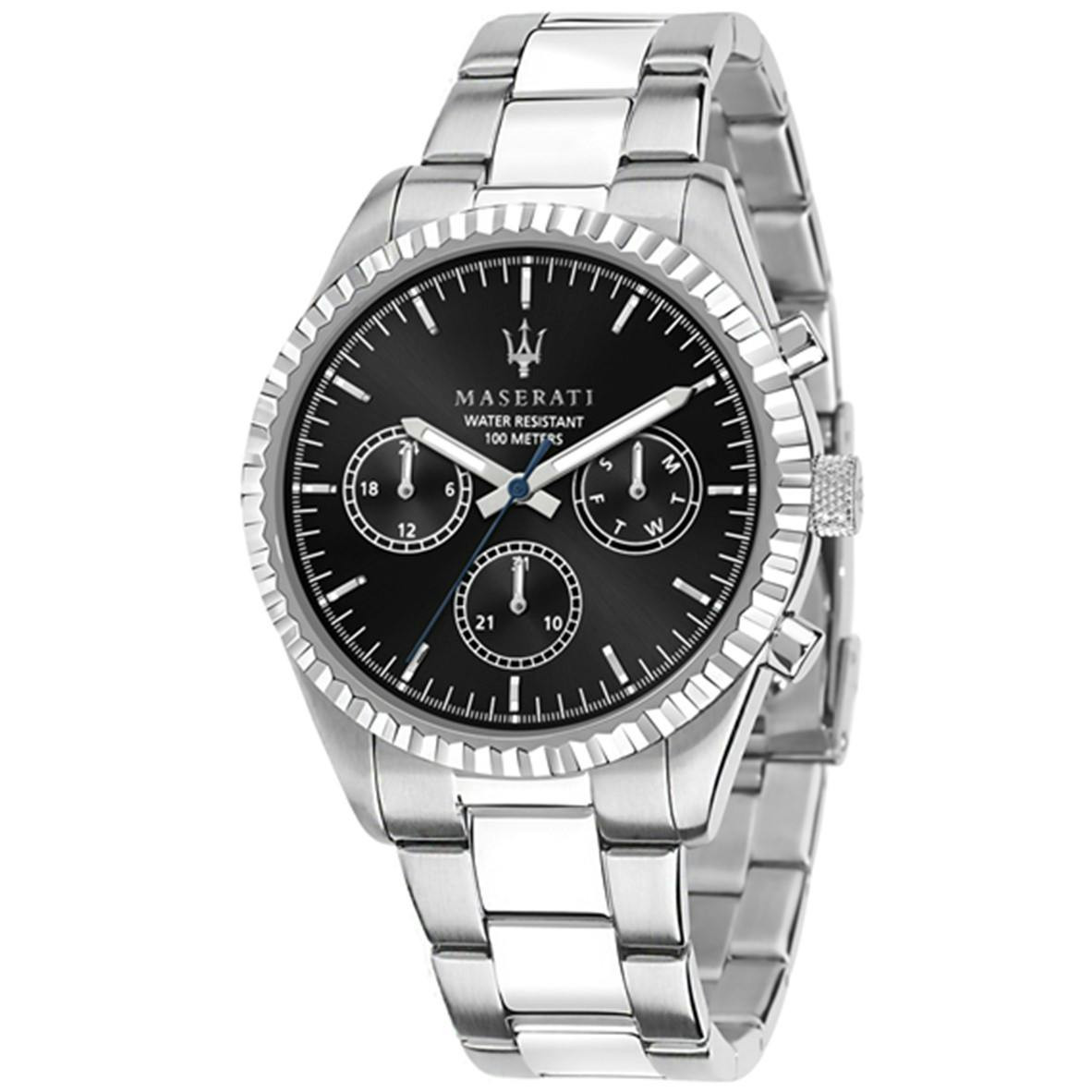Chronograph stainless steel watch black dial 43 mm