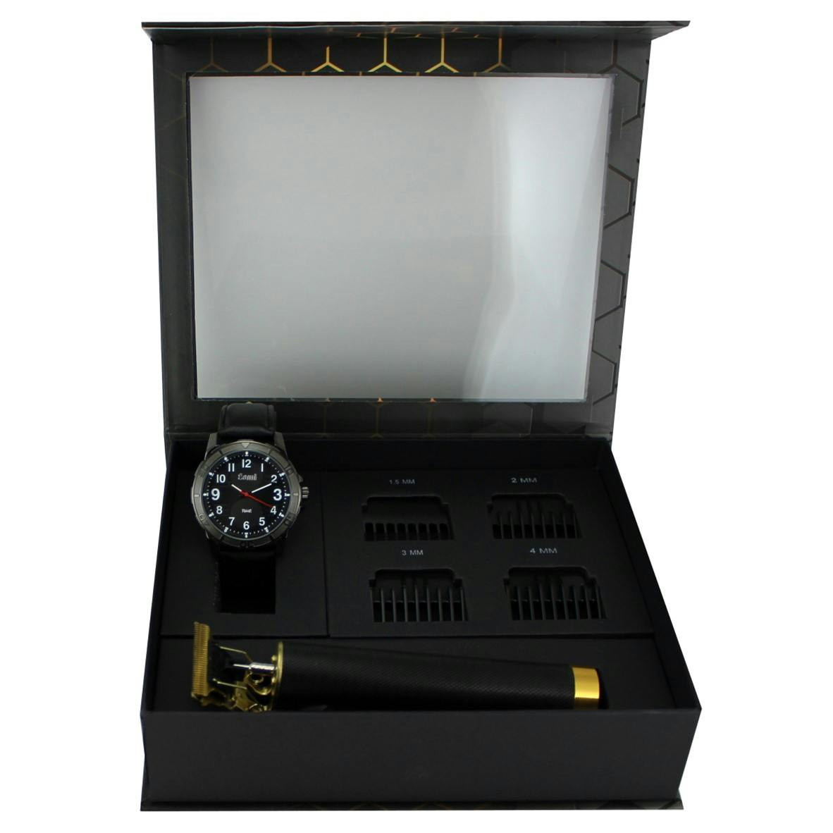 Reloj de pulsera con afeitadora y peines, caja 46mm, correa de cuero