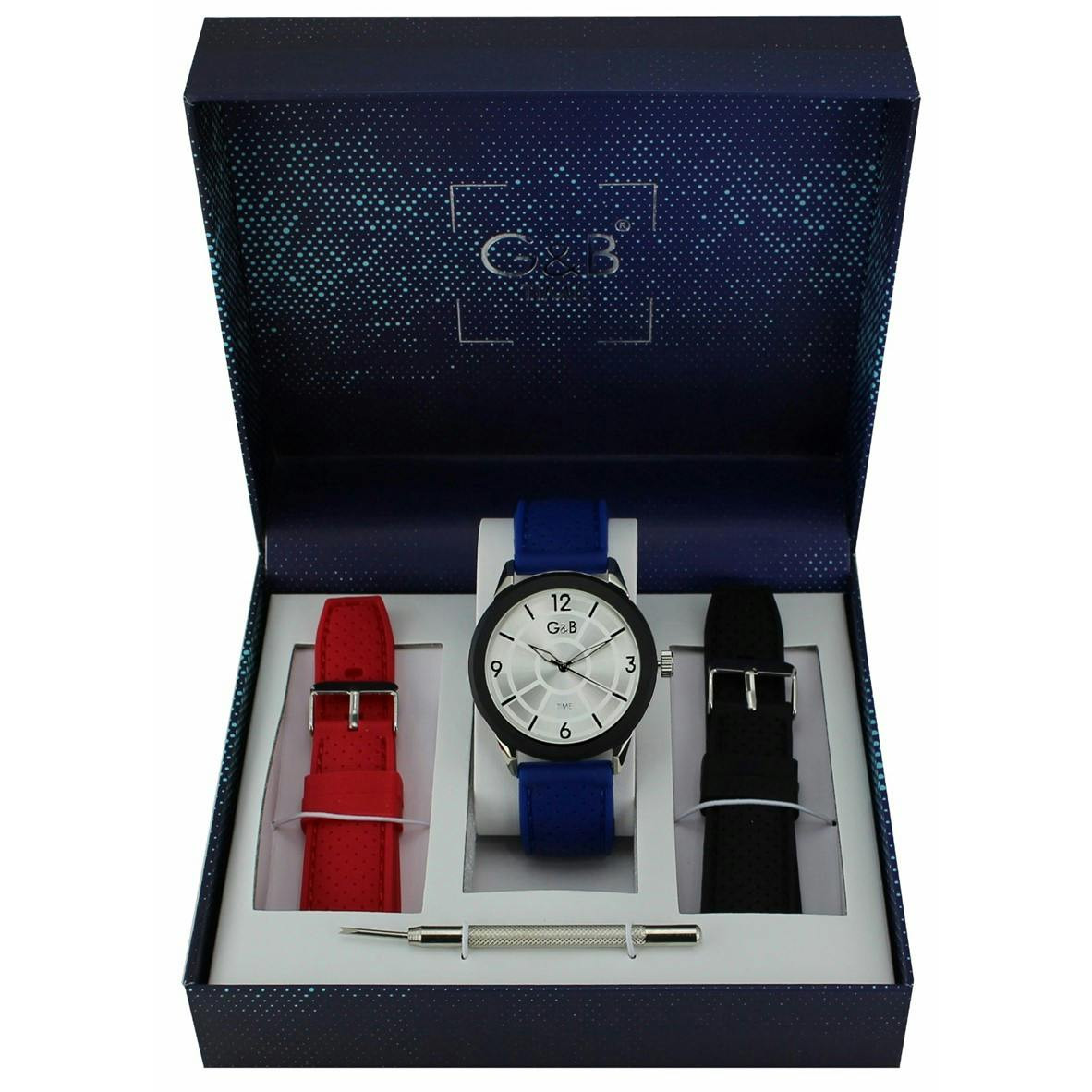 Reloj con esfera blanca y correas de silicona intercambiables