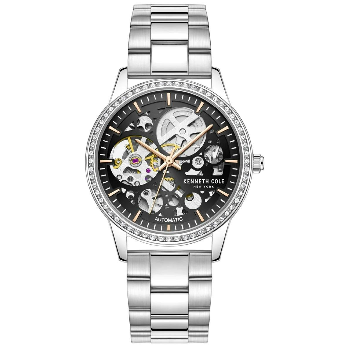 Reloj automático con pulsera de acero inoxidable y esfera negra