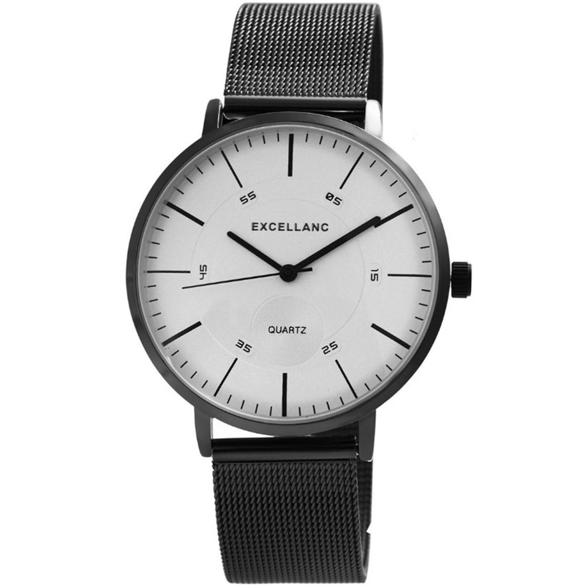 Analog metal watch with black mesh strap