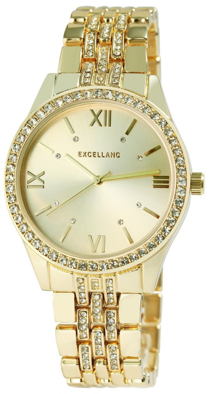 Analog watch with metal bracelet and imitation stones