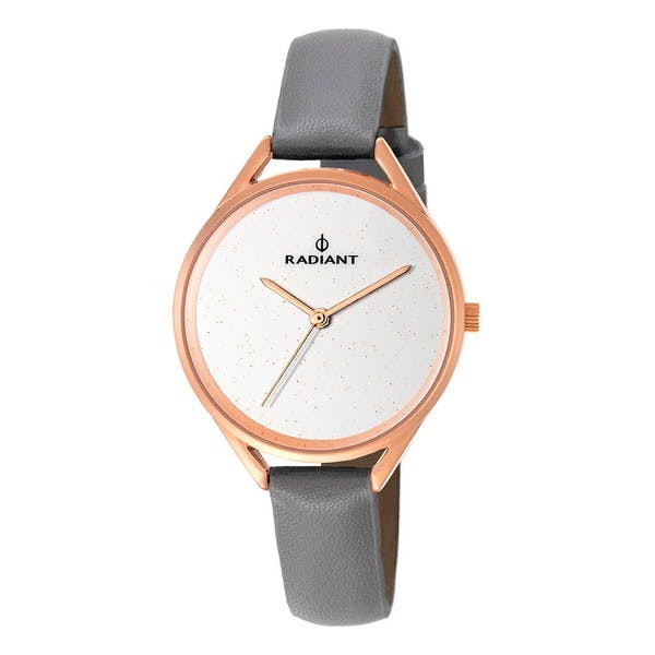 Women's quartz watch metal case leather strap white dial