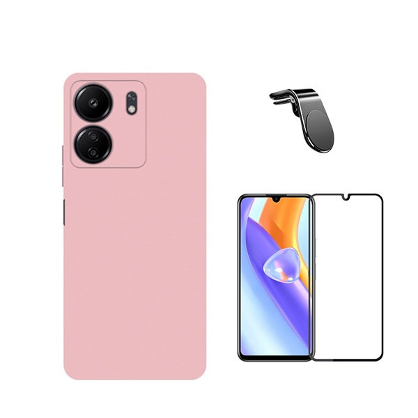 Tempered Glass Screen Protector and Liquid Silicone Case Kit with Magnetic Car Mount for Xiaomi Redmi 13C