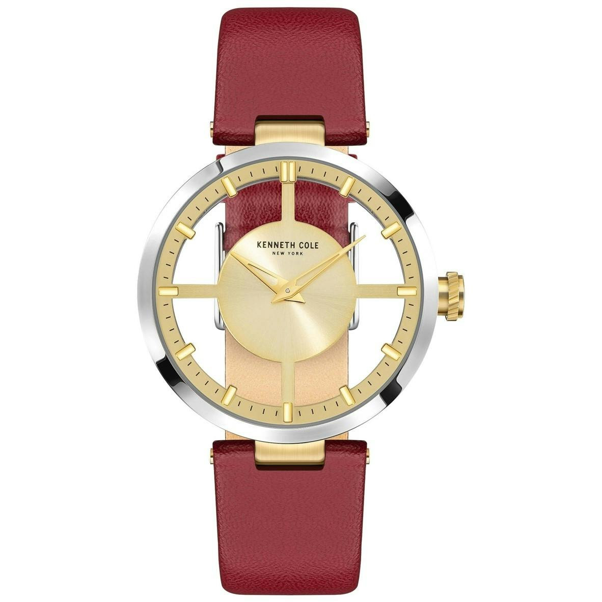 Reloj casual de cuero con esfera dorada