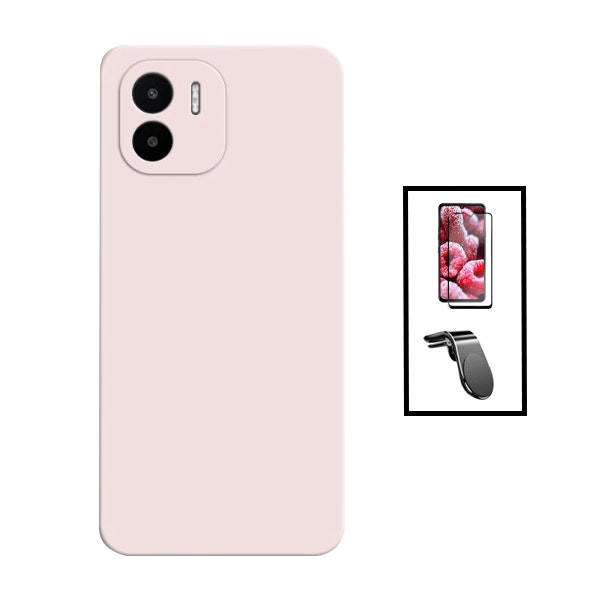 Kit: Tempered Glass Full Cover + Liquid Silicone Case + Magnetic Car Mount for Xiaomi Redmi A1