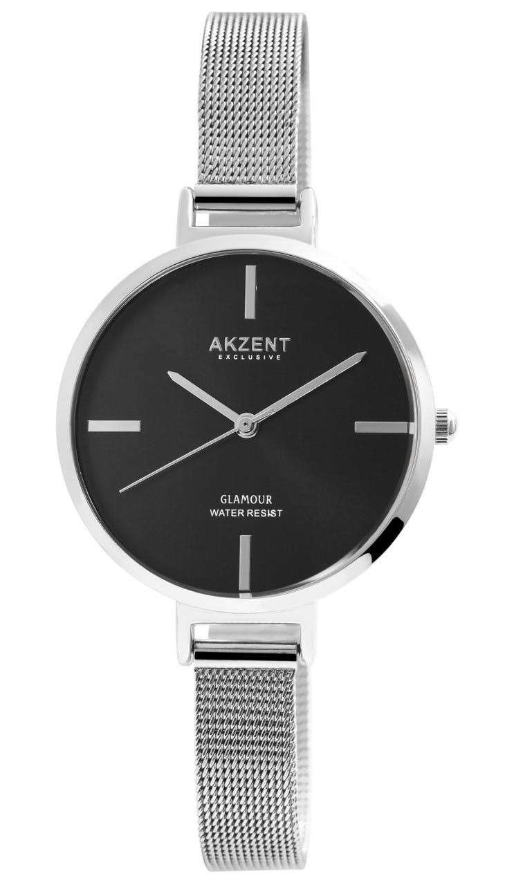 Reloj analógico femenino correa milanesa acero inoxidable cristal mineral