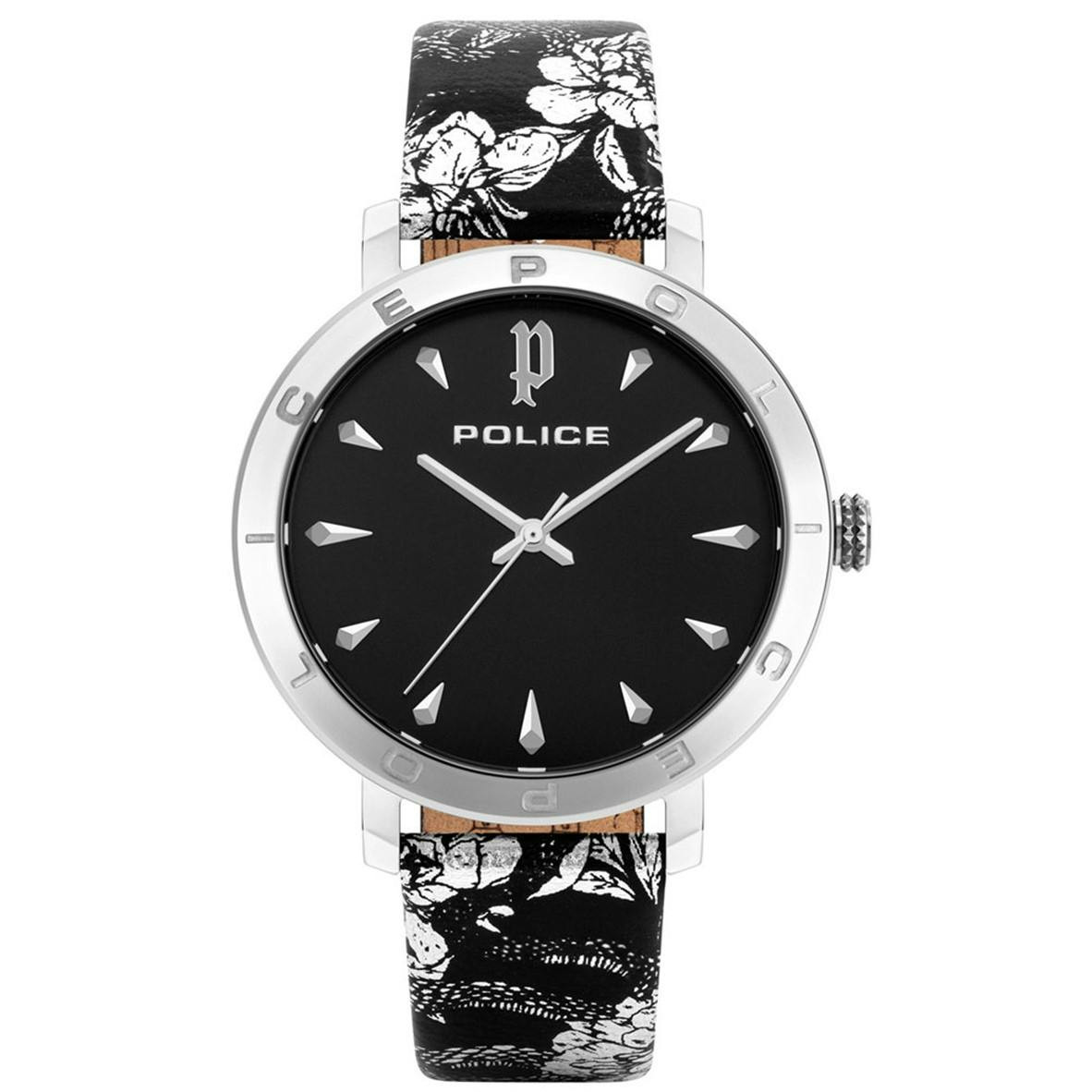 Police quartz watch 36 mm black dial leather strap