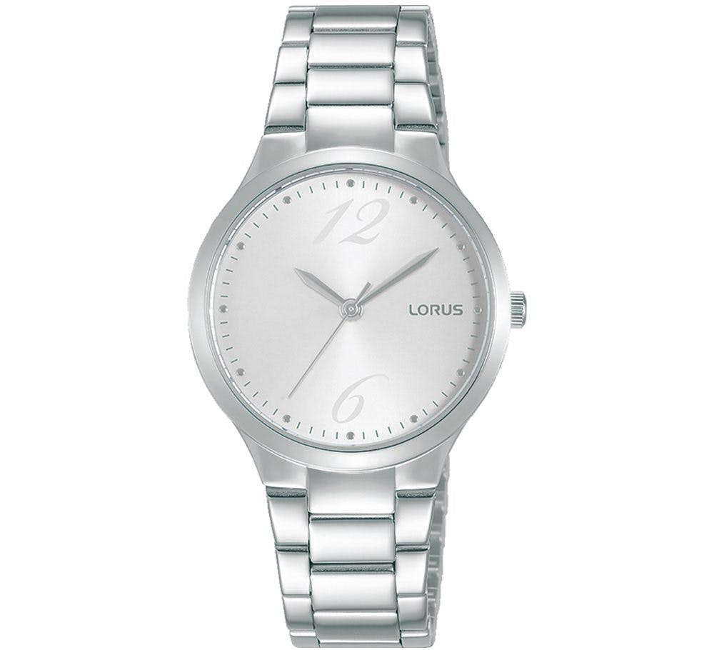 Reloj analógico femenino en acero inoxidable con esfera plateada