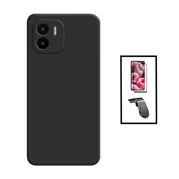 Kit protector cristal templado + funda silicona líquida + soporte magnético para Redmi A1 - Negro
