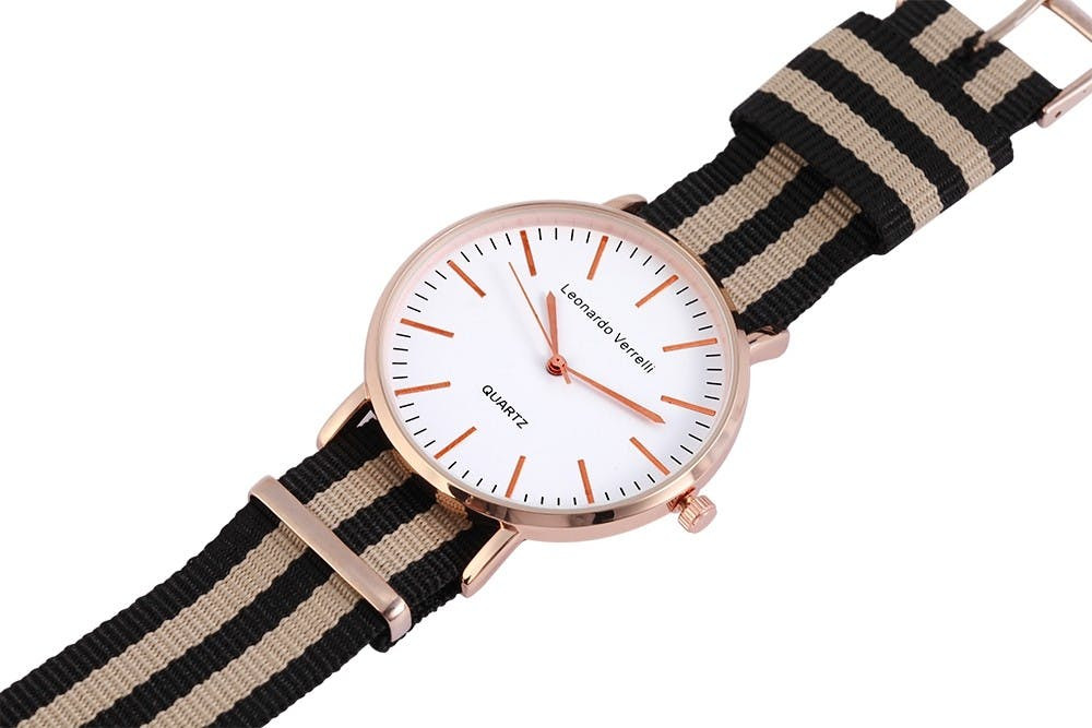 Reloj cuarzo correa textil cristal mineral