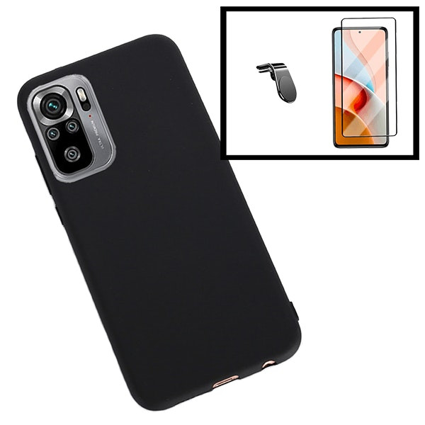 Protector de vidrio templado y funda de silicona líquida con soporte magnético para Redmi Note 10 5G