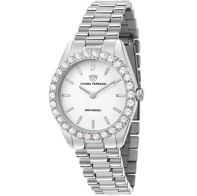 Reloj metal con detalles de cristal