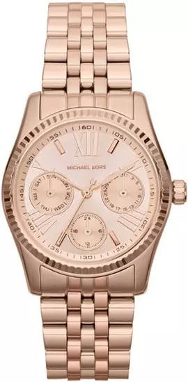 Reloj cuarzo acero inoxidable rosado con esfera rosada