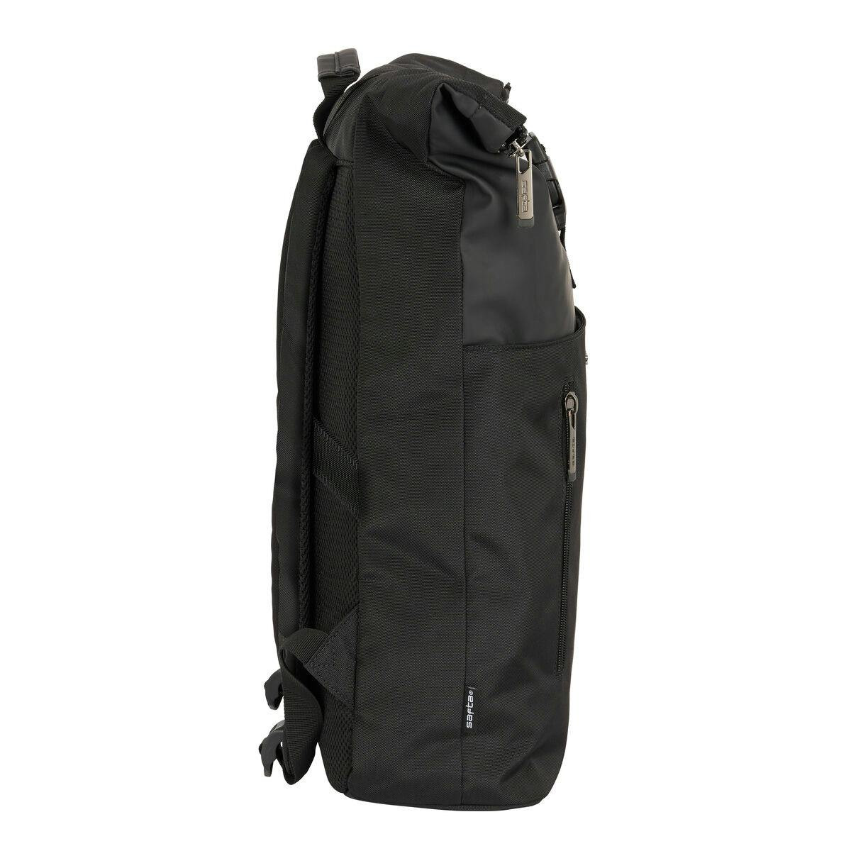 Mochila acolchada en nailon para portátil con detalles en piel sintética