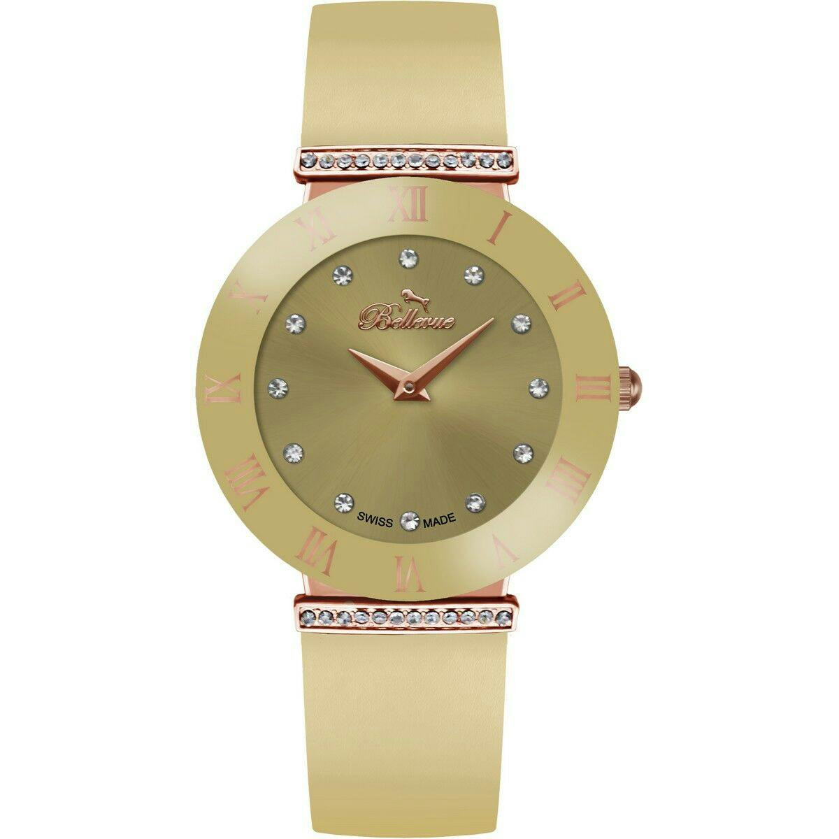 Reloj femenino Bellevue E.105 caja metálica correa de tela