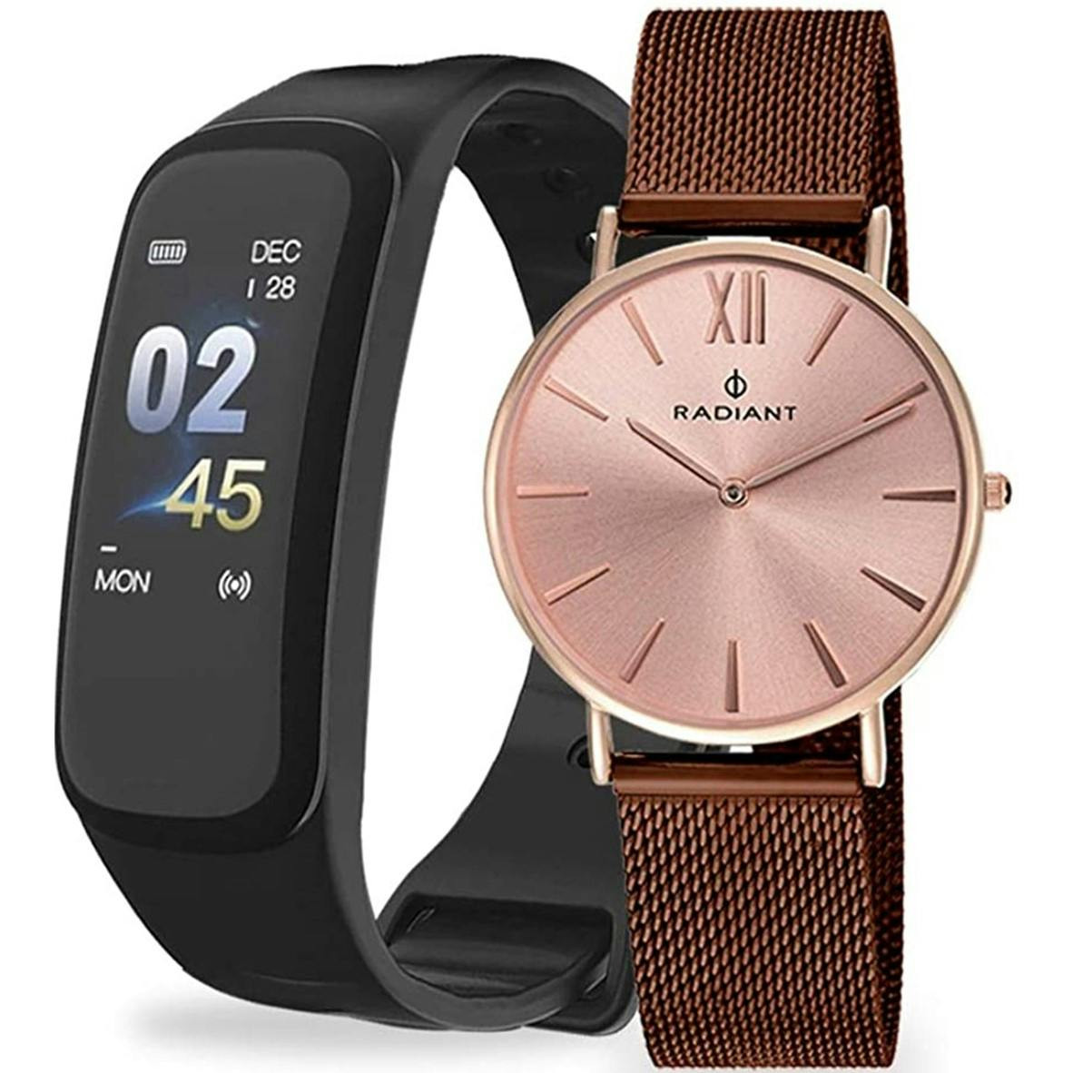 Reloj analógico de acero inoxidable con esfera rosa