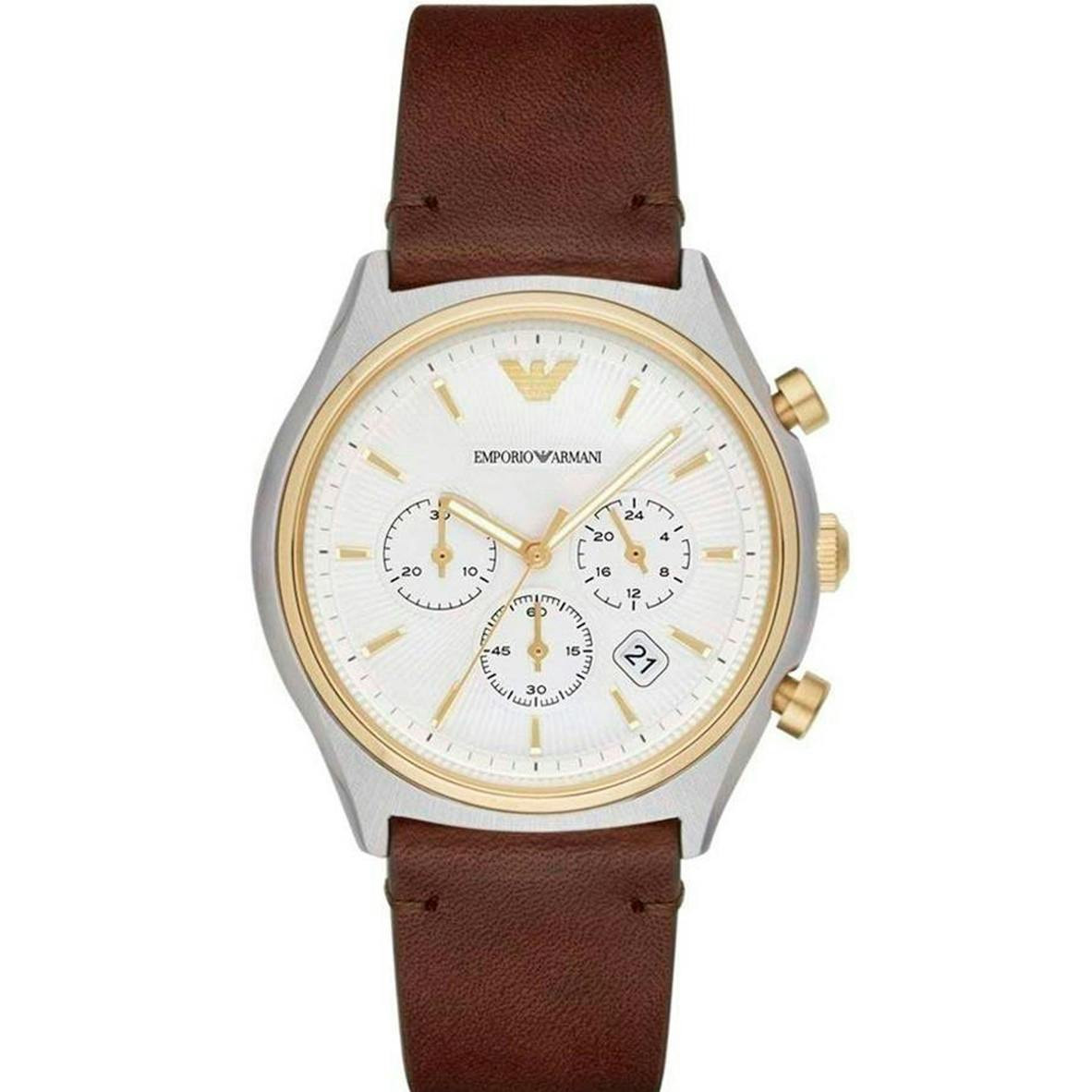 Reloj analógico AR11033 acero con correa de cuero y esfera blanca