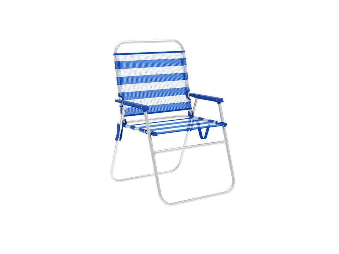 Silla de camping acolchada rayas azul y blanco