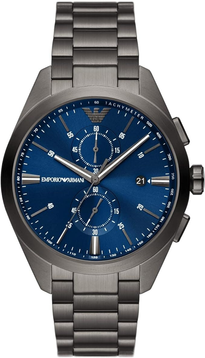 Reloj analógico en acero inoxidable con esfera azul