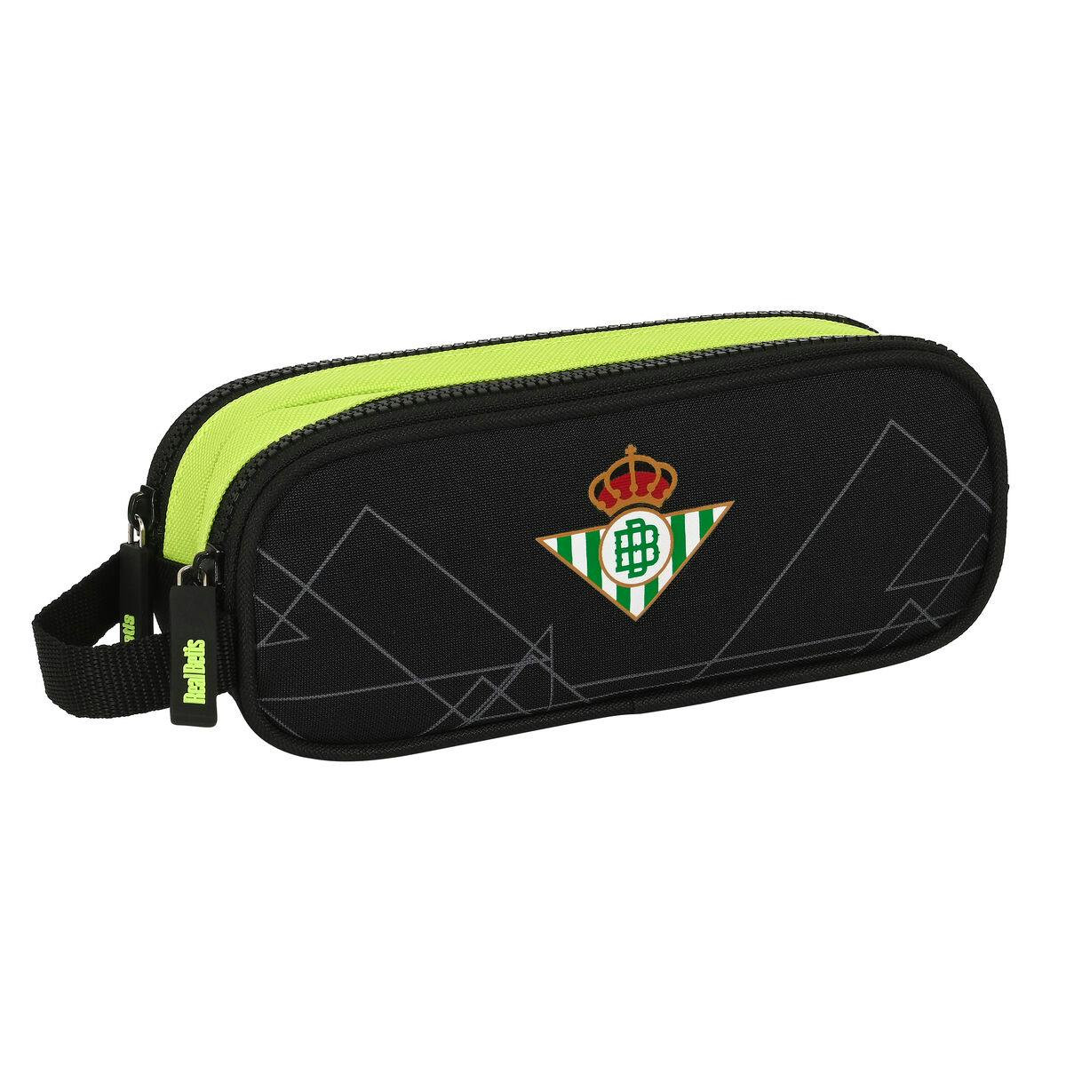 Double Pencil Case Black and Lime 2 Compartments