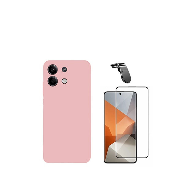 Tempered Glass Screen Protector Full Cover 5D and Liquid Silicone Case with Magnetic Mount for Xiaomi Redmi Note 13