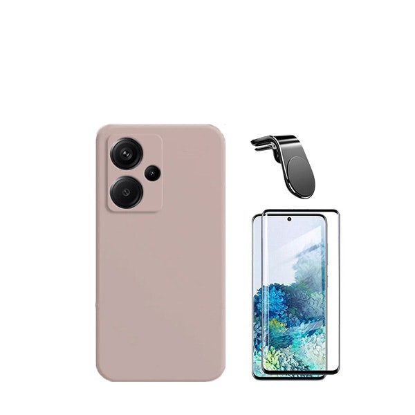 Protector vidrio Full Cover 5D y funda silicona líquida con soporte magnético para Xiaomi Redmi Note 13 Pro+