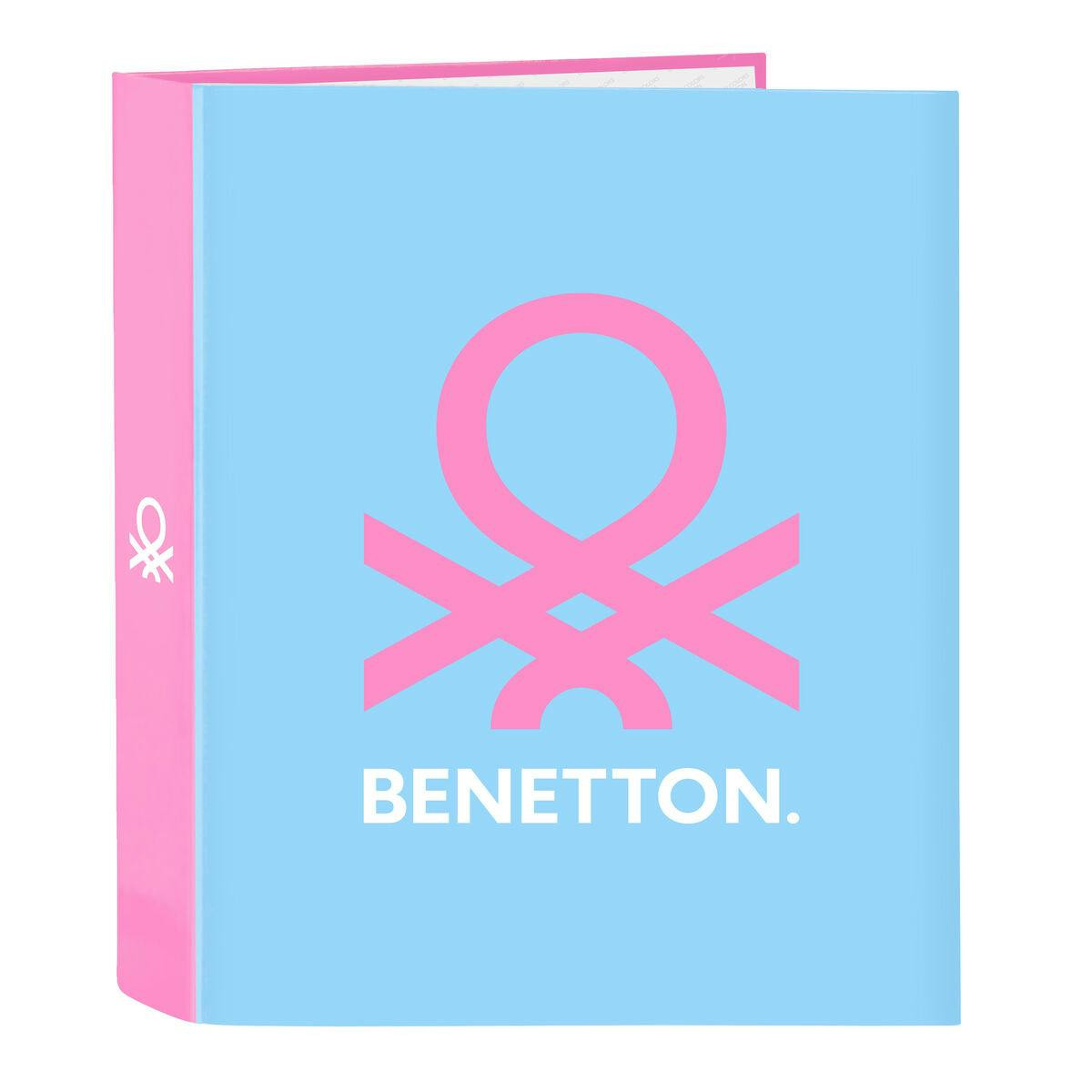 Carpeta con anillas A4 Benetton Spring rosa y azul celeste 4 anillas 40 mm