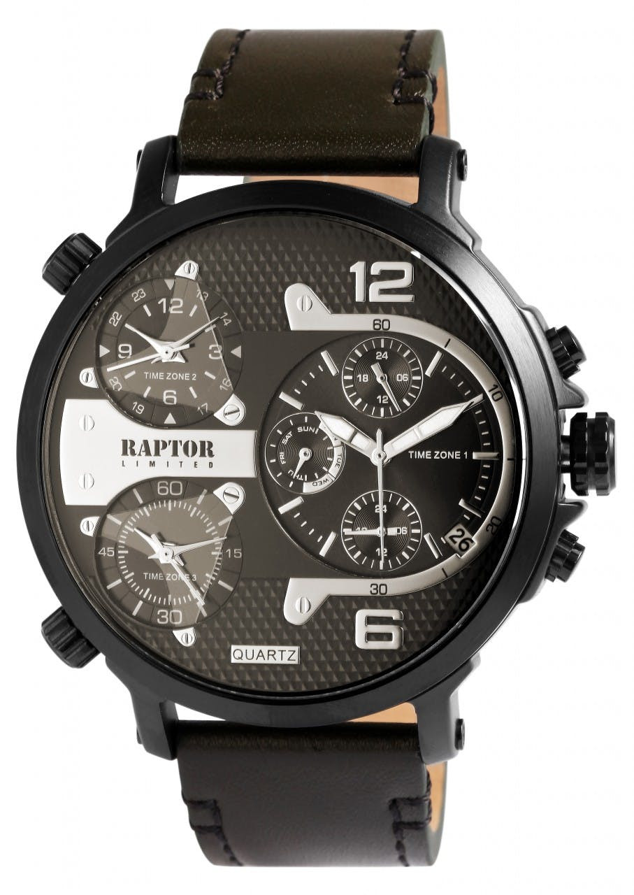Reloj multifunción con correa de piel genuina