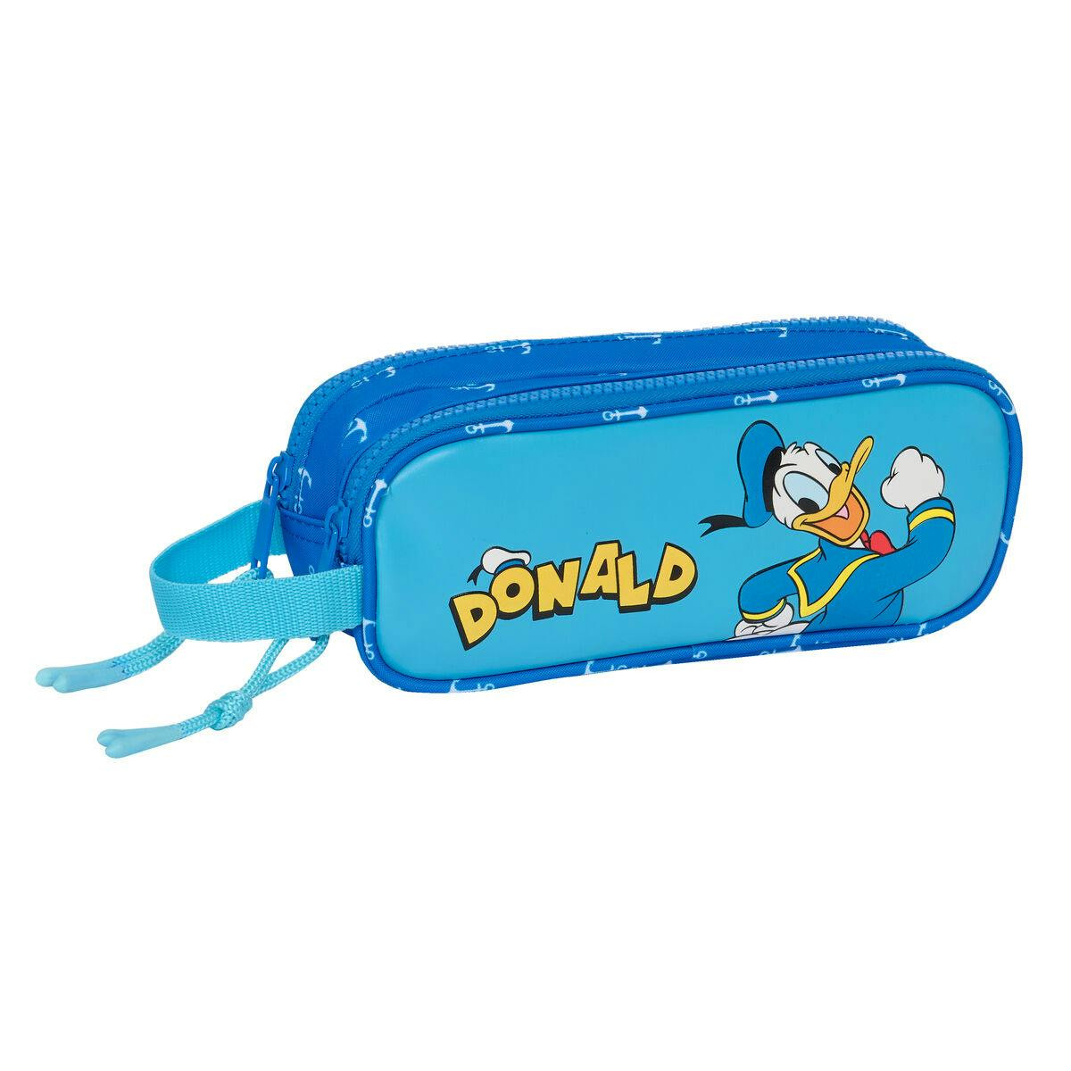 OEM kids school pencil case Donald blue polyurethane 2 compartments