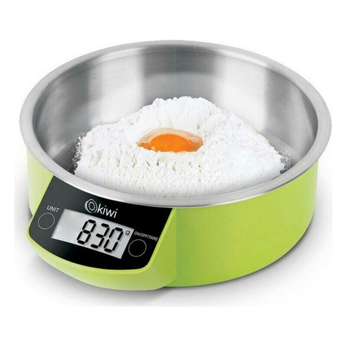 Báscula de cocina digital con cuenco de acero inoxidable, verde - Kiwi